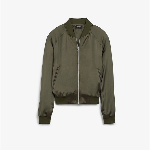 EXPRESS-Nwt satin like bomber jacket in olive green - Picture 3 of 6